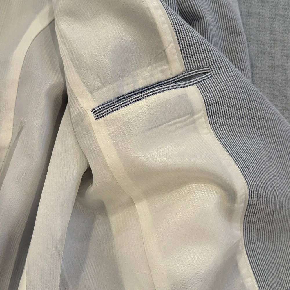 Talbots Blue and White Seersucker Striped Jacket and Pants - Picture 8 of 13